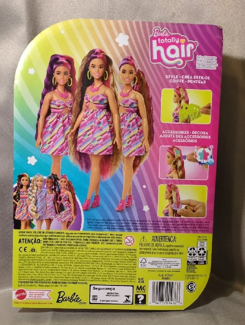 Barbie Totally Hair Play Doll with Pink and Multi-Color Striped Dress